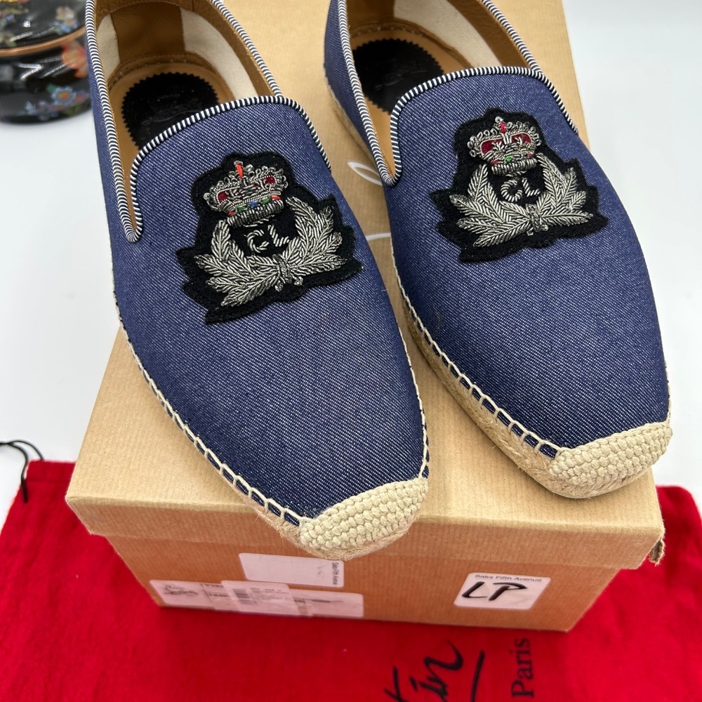 *****Men’s Christian Louboutin NANOU  espadrille blue denim size 42 Italy - Picture 6 of 10